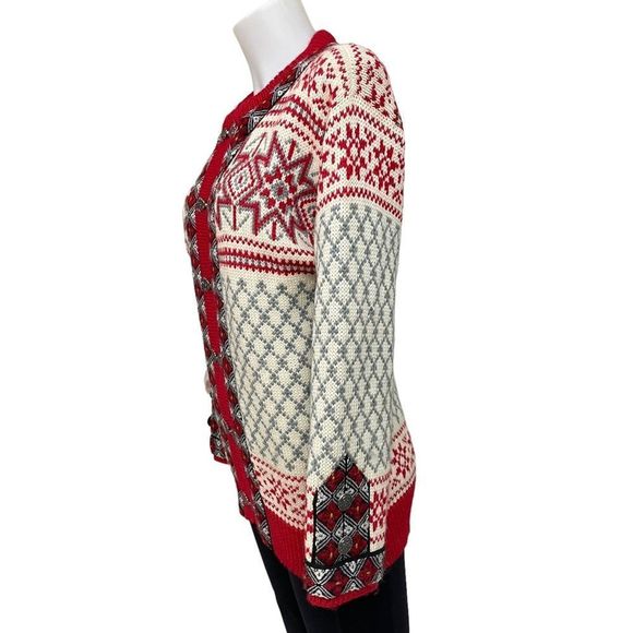 DALE OF NORWAY Vintage Pure New Wool Fair Isle Snow Flake Cardigan Sweater sz M - Picture 3 of 10